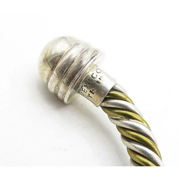 MEXICO 925 Sterling Silver Vintage Two Tone Twist Dome Cuff